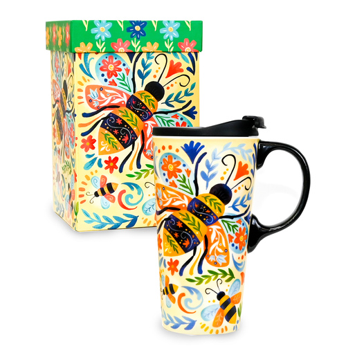 Perfect Ceramic Travel Mug with box Floral Bee