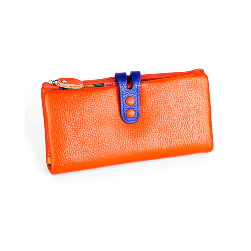 Wallet Multi Button Orange Real Soft Quality Leather Wallet 