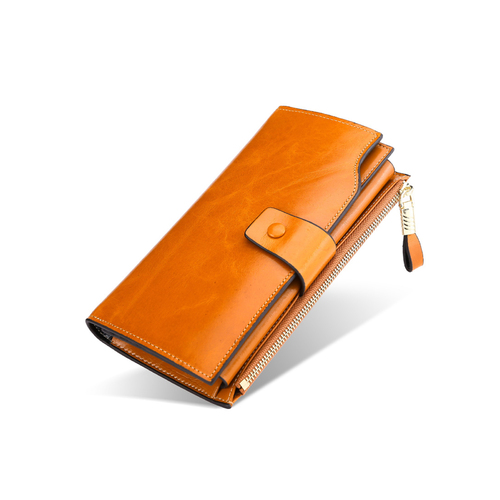 Genuine Soft Leather Wallet Button Mustard Brown Large
