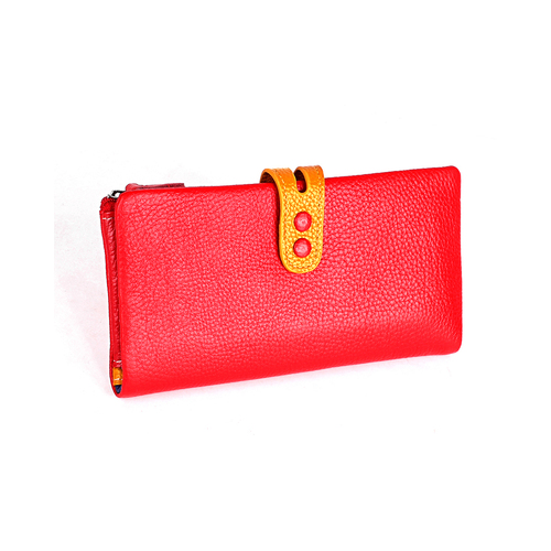 Red Wallet Genuine Leather Fashionable Multi Button Excelent Mid Sized Purse Wallet
