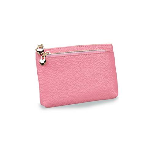 Purse Leather Heart Zip 12.5x9cm Pink