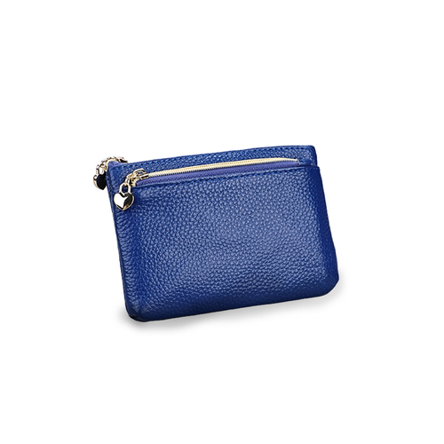 Purse Leather Heart Zip 12.5x9cm Blue