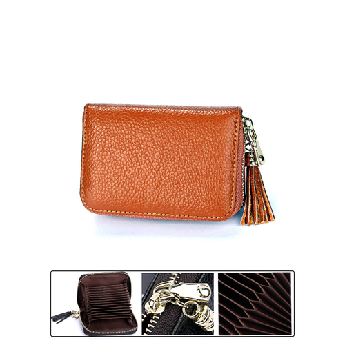 Leather Rfid Card Holder Orange Tan