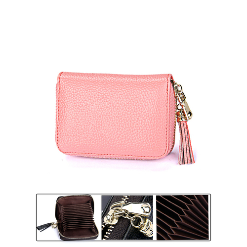 Leather Rfid Card Holder Pink