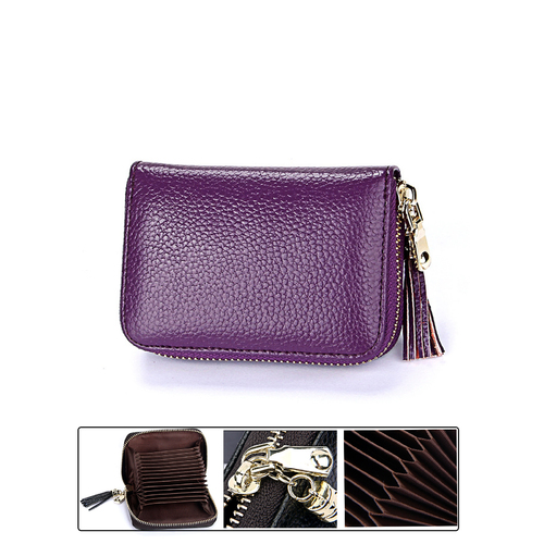 Leather Rfid Card Holder Purple
