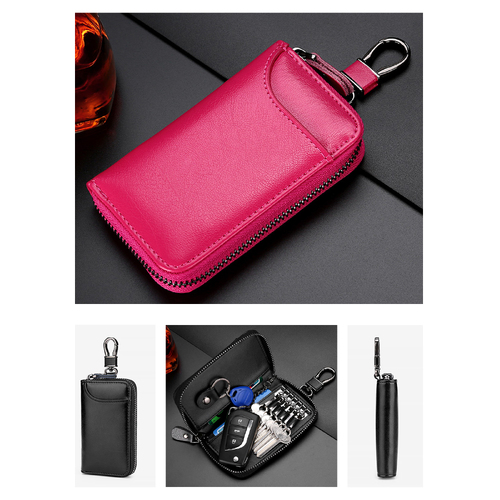 Large genuine leather Key Organiser with Clasp Pink