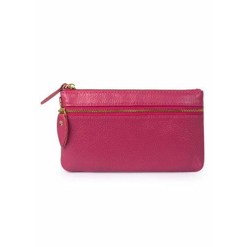 Genuine Soft Leather Large Purse Bright Pink
