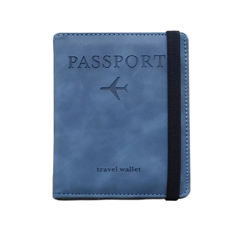 Passport Holder Cover PU leather look with Card Holder [COLOUR: BLUE]
