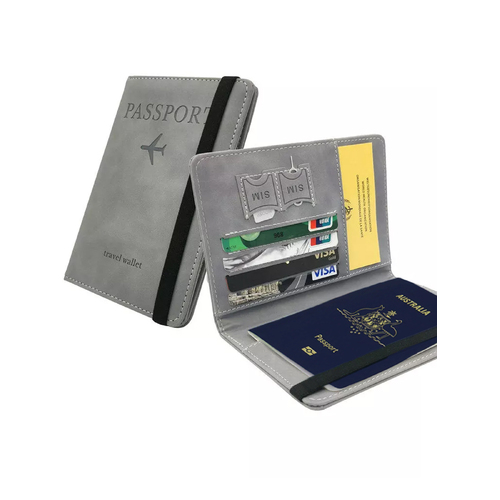Passport Holder Cover PU leather look with Card Holder [COLOUR: GREY]