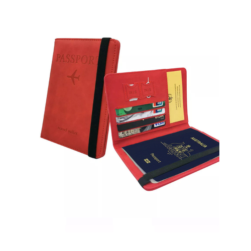 Passport Holder Cover PU leather look with Card Holder [COLOUR: Red]