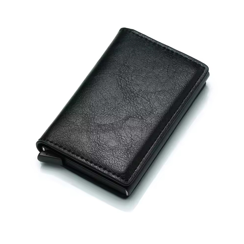 Genuine Leather Mens High Quality Card Money clip Wallet Black