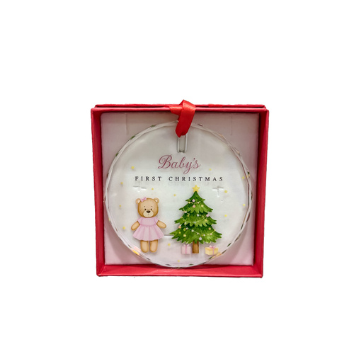 Christmas Decoration glass gift boxed Baby's first Christmas pink 