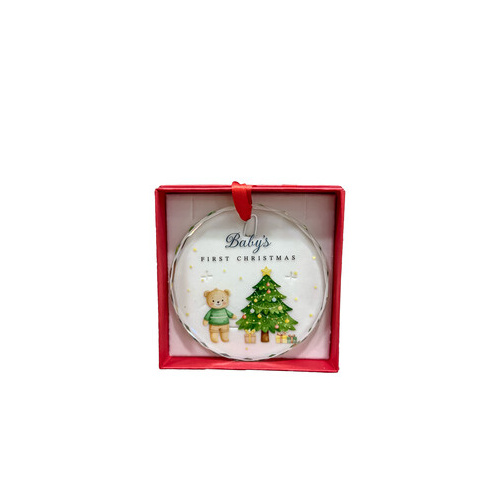 Christmas Decoration glass gift boxed Baby's first Christmas green 
