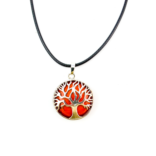 Tree of Life Polished Gemstone Necklace Pendant Red Jasper