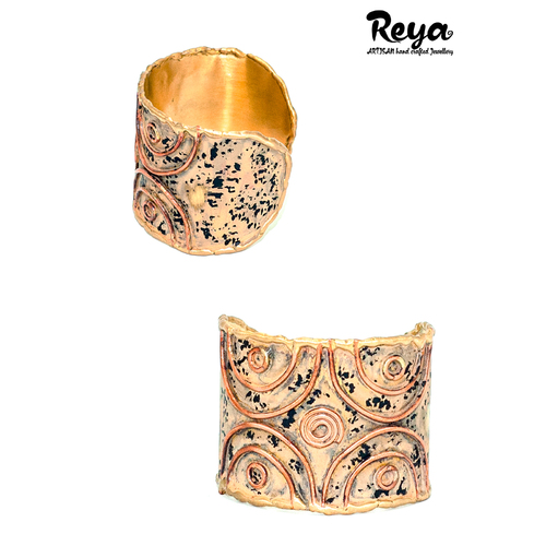 Reya Cuff Bracelet Metal Indian Countryside|Beautifully hand crafted|Enamelled Brass & copper