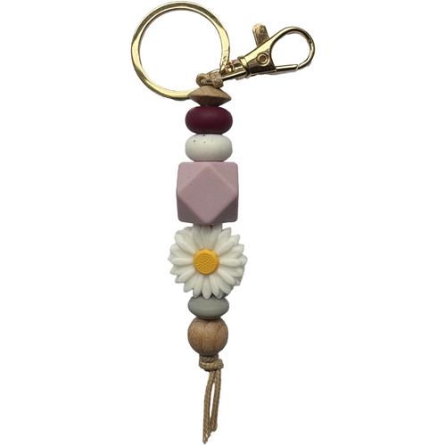 keyring beaded mauve flower