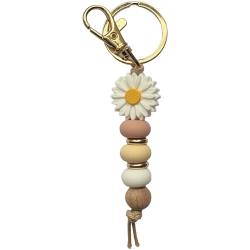 Keyring beaded neutral flower 