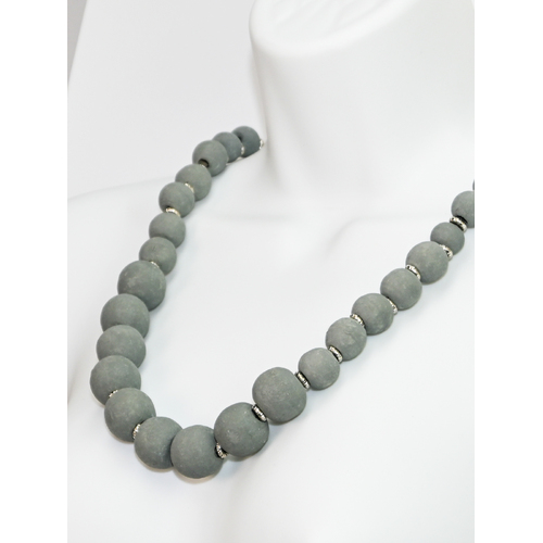 Pastel Wooden Chunky Beaded Necklace Grey