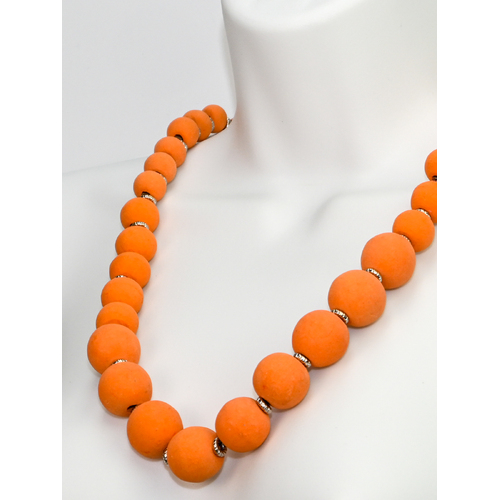 Pastel Wooden Chunky Beaded Necklace Tangerine