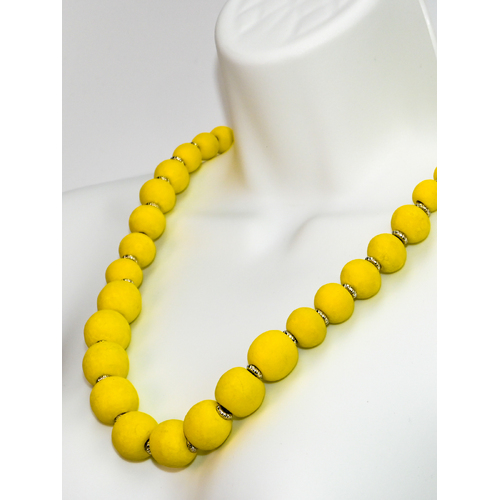 Pastel Wooden Chunky Beaded Necklace Lemon