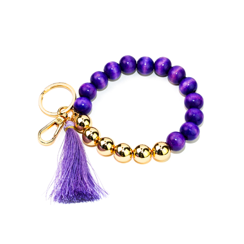 Wooden Metal bead tassels Keyring Bag charm Purple