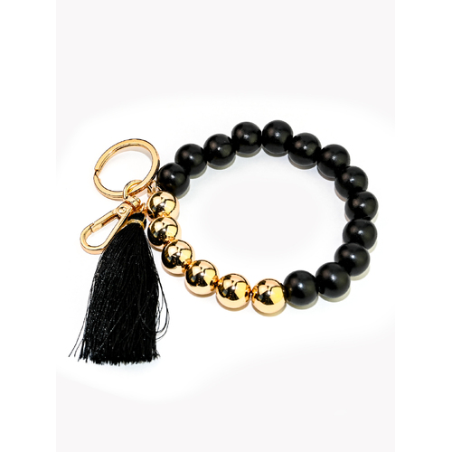 Wooden Metal bead tassels Keyring Bag charm Black