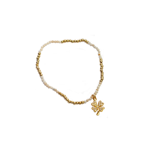 Bracelet Gold Semi-precious stones with flower charm stretch