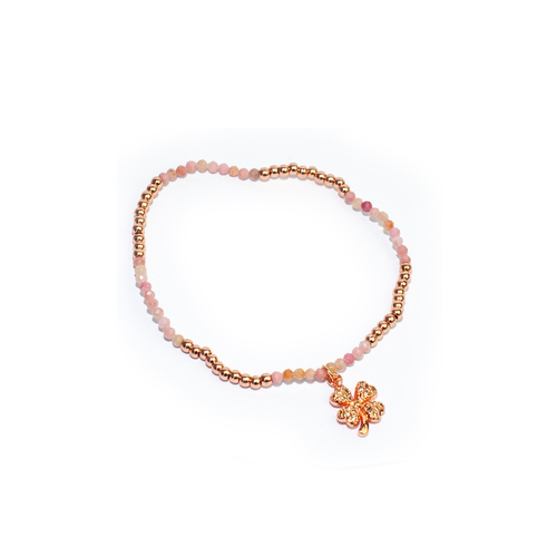 Fine Bracelet Rose Gold Semi-precious stones with flower charm 